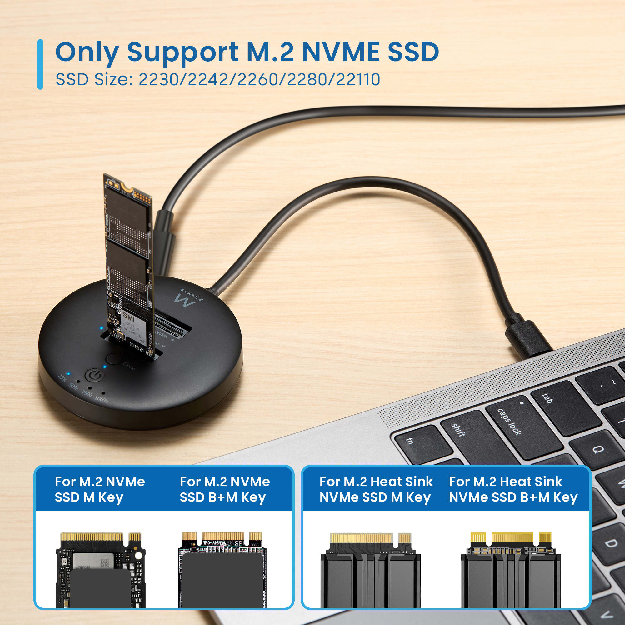 CLONADOR SSD EWENT EW7078 ESTACIÓN DE ACOMPLAMIENTO USB3.2 GEN2 DE DOBLE BAHIA - miniatura 2